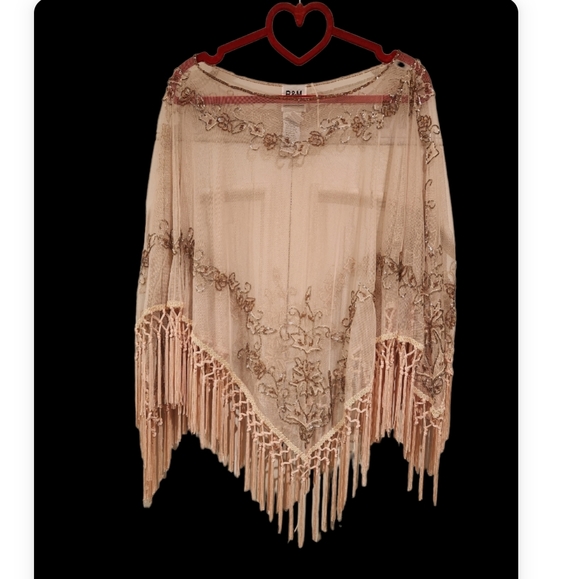 R&M RICHARDS BEAUTIFUL FRINGE HANDBEADED PONCHO Size 16 vintage brand new.rare. - Picture 11 of 15
